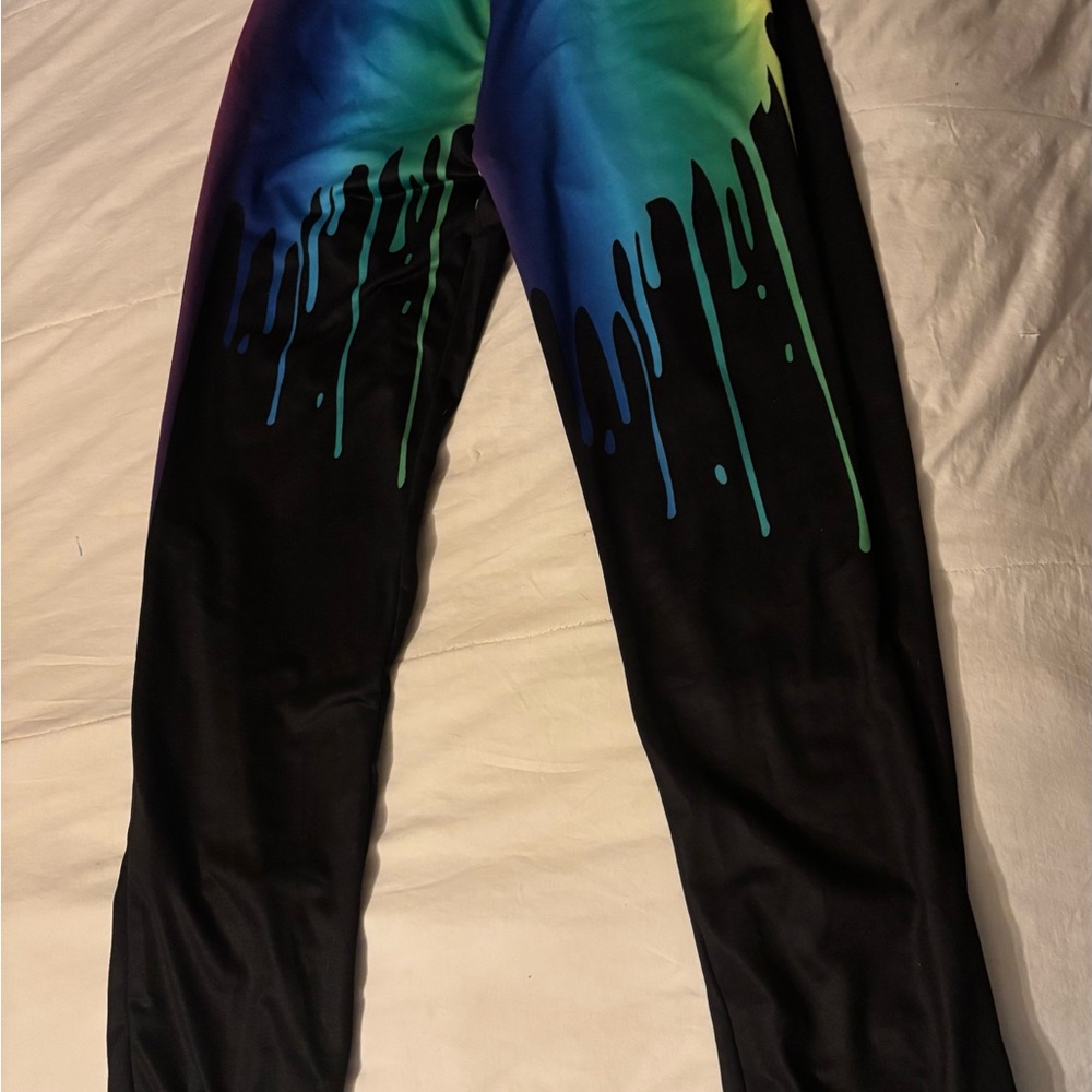 SHEIN Black, Blue and green Sweatpants with Paint Drip Design.
